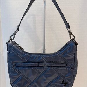 lug Curtsy Mini Quilted Metallic Navy Shoulder Bag